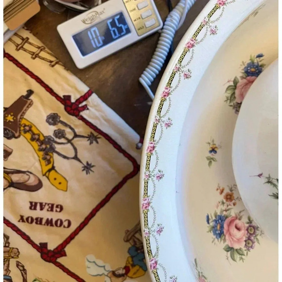 Vintage Ironstone Pitcher and Large Basin Bowl White Pink Flower - Picture 15 of 15